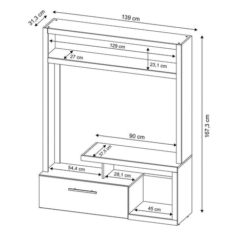 Centro de Entretenimiento Lugo Teca 139x167.3cm Para TV Hasta 50 Pulgadas con Un Cajón - Muebles para TV | Bylmo