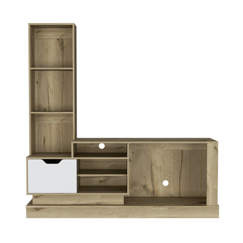 Centro de Entretenimiento Blake Duna y Blanco 177.7x181.4cm para TV Hasta 55 Pulgadas con Ranuras para Cables y con Ocho Compartimientos - Muebles para TV | Bylmo