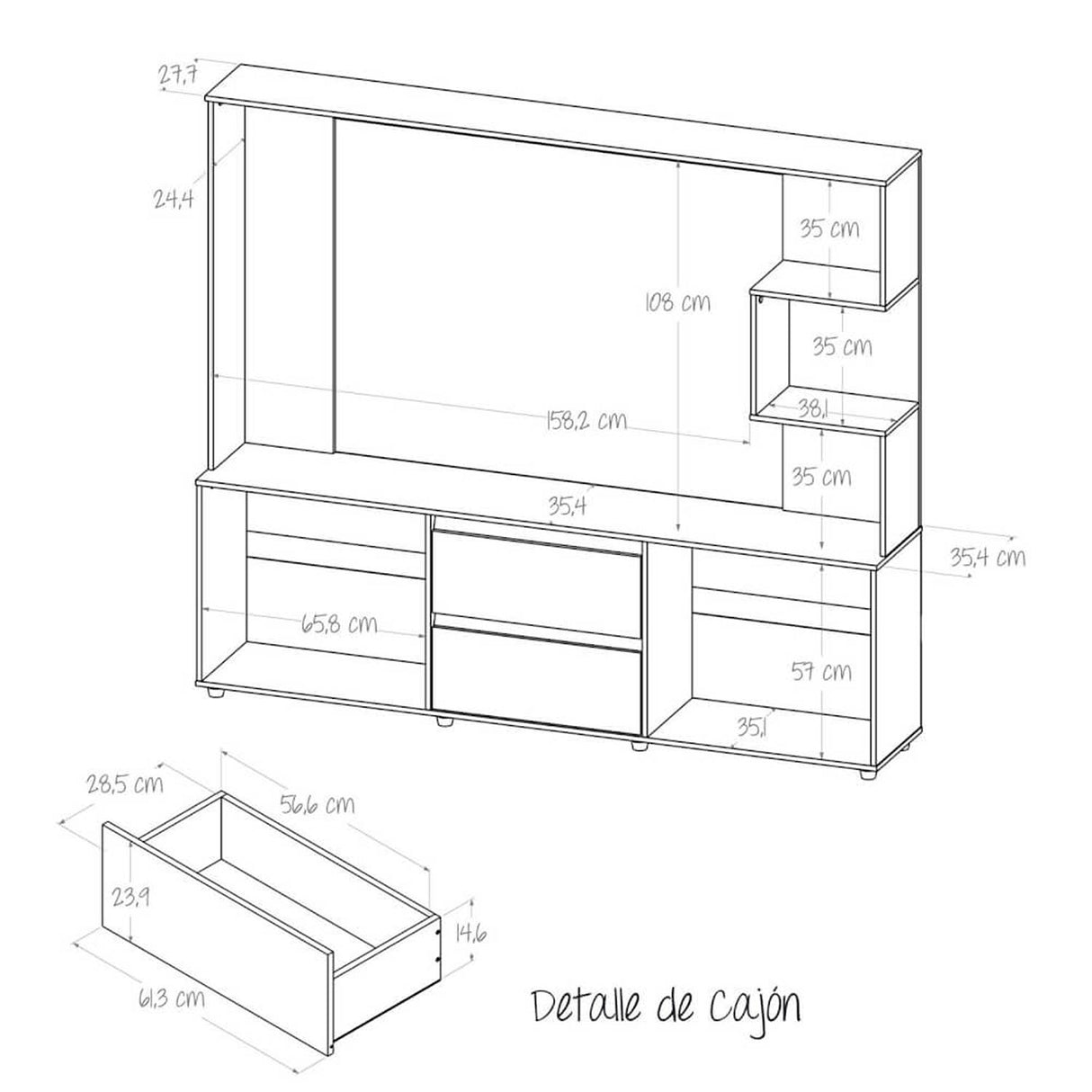 Centro de Entretenimiento Ceniza 200x173.3cm Para TV Hasta 65 Pulgadas con Dos Cajones - Muebles de TV | Bylmo