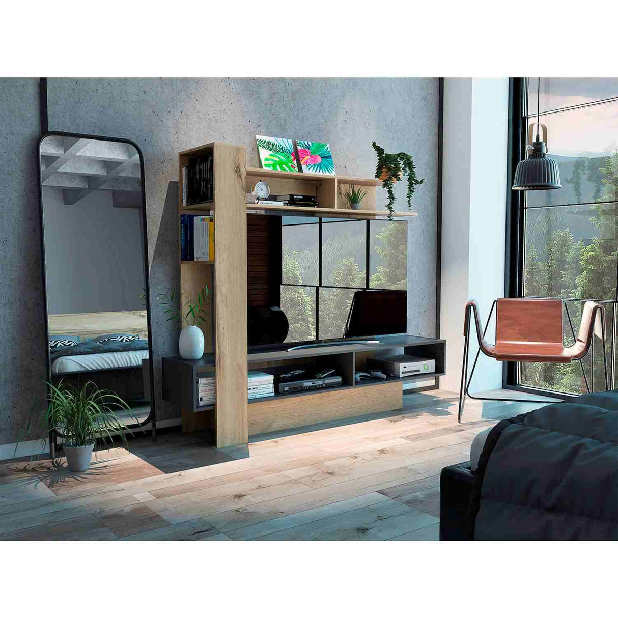 Centro de Entretenimiento Flamenco Duna 180x152cm Para TV Hasta 55 Pulgadas sin Cajones - Muebles de TV | Bylmo