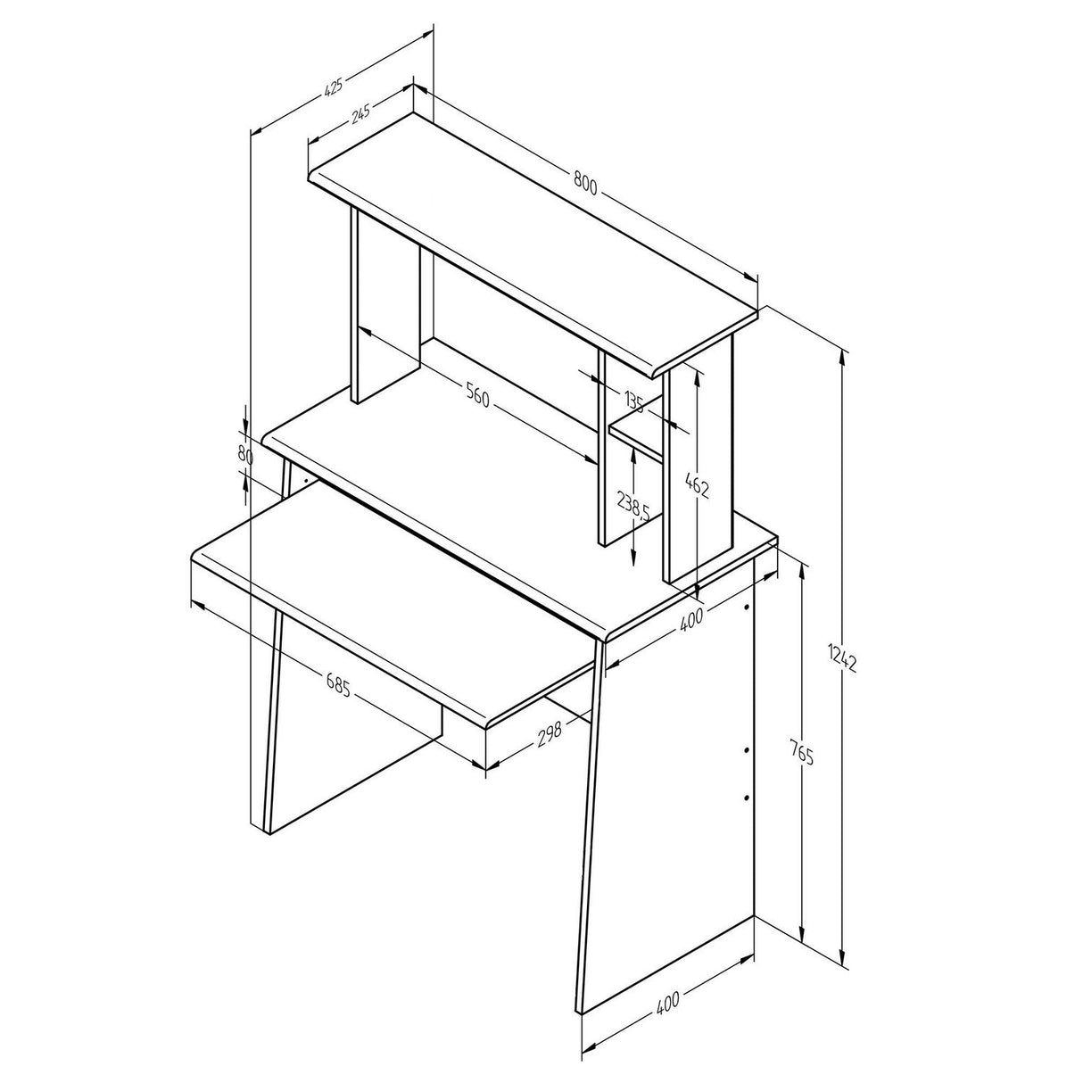 Centro de Computo Winsford Chantilly 80 cm con Biblioteca Superior - Oficina | Bylmo