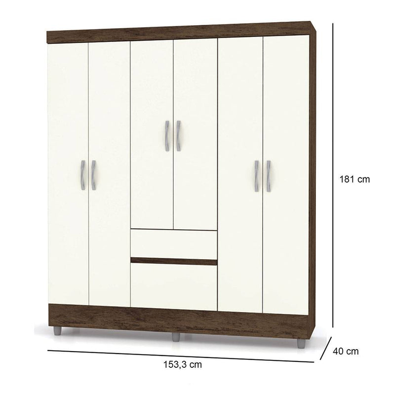 Closet Valent Blanco 153 cm con Seis Puertas y Dos Cajones