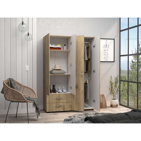 Closet Ankora Macadamia 120 cm con Cuatro Puertas y Dos Cajones - Closets | Bylmo