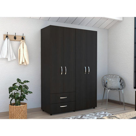 Closet Ankora Wengue 120 cm con Cuatro Puertas y Dos Cajones - Closets | Bylmo