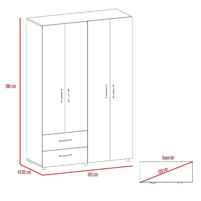 Closet Ankora Wengue 120 cm con Cuatro Puertas y Dos Cajones