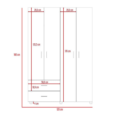 Closet Ankora Wengue 120 cm con Cuatro Puertas y Dos Cajones - Closets | Bylmo