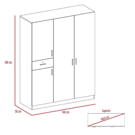 Closet Antartic Wengue 140 cm con Cuatro Puertas y Un Cajón - Closets | Bylmo