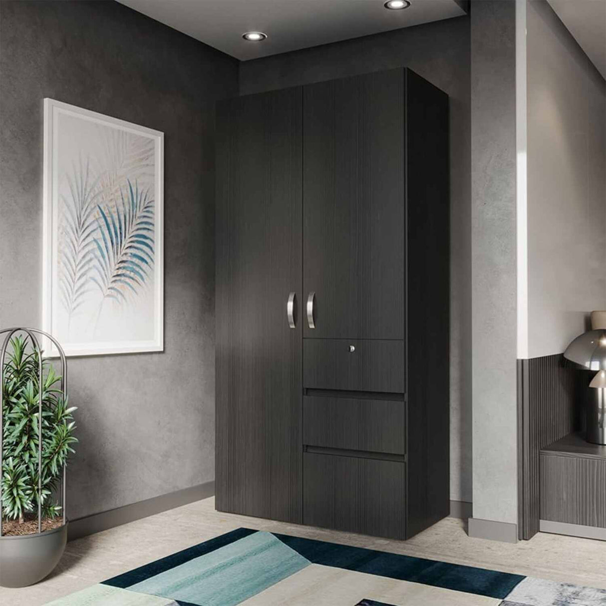 Closet Aquiles Wengue 100x198cm con 2 Cajones con 2 Entrepaños - Closets | Bylmo