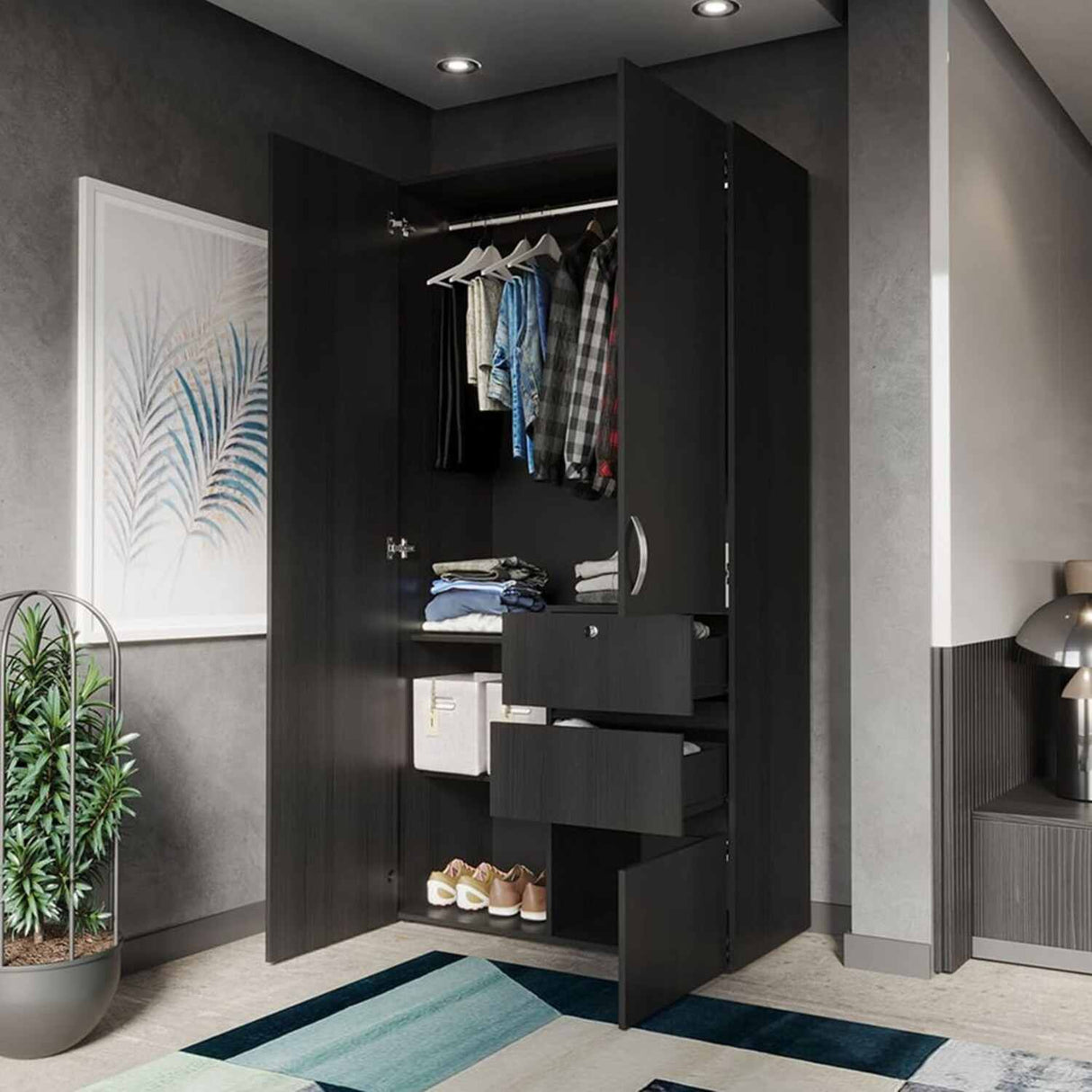 Closet Aquiles Wengue 100x198cm con 2 Cajones con 2 Entrepaños - Closets | Bylmo