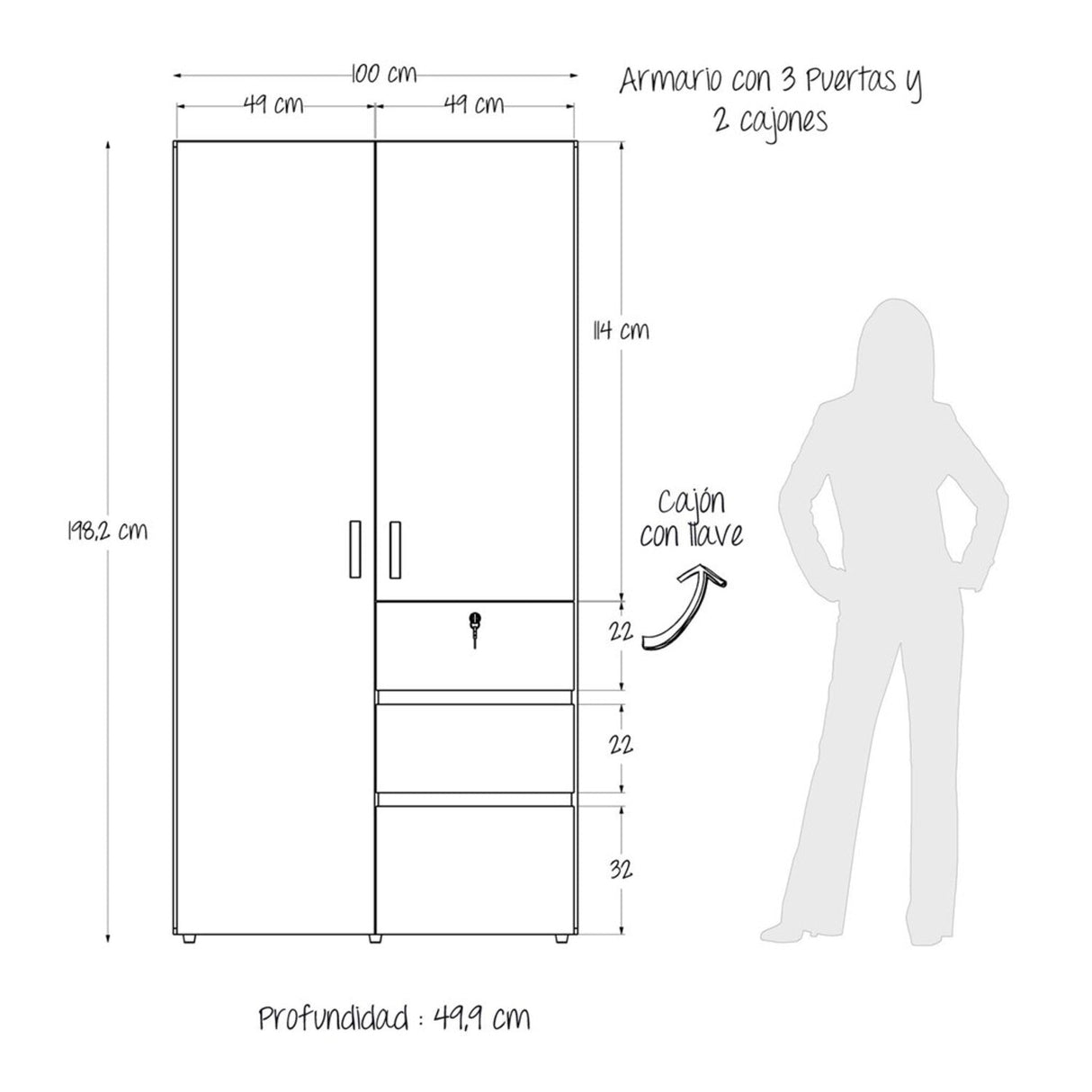 Closet Aquiles Wengue 100x198cm con 2 Cajones con 2 Entrepaños - Closets | Bylmo