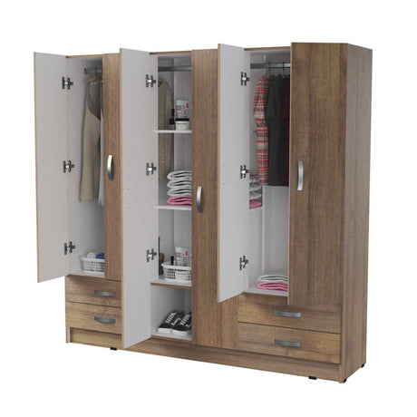 Closet Armario AM19023 Amareto y Blanco 181 cm con Seis Puertas y Cuatro Cajones - Closets | Bylmo