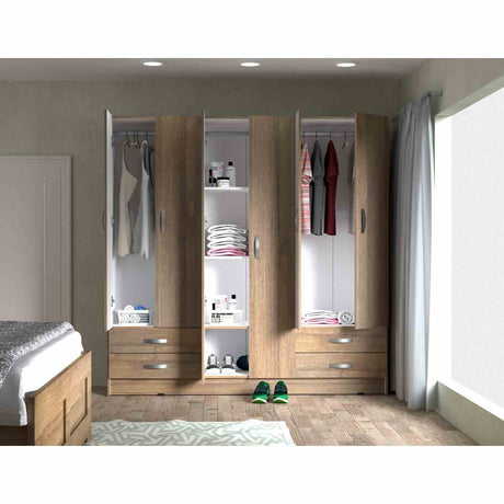 Closet Armario AM19023 Amareto y Blanco 181 cm con Seis Puertas y Cuatro Cajones - Closets | Bylmo