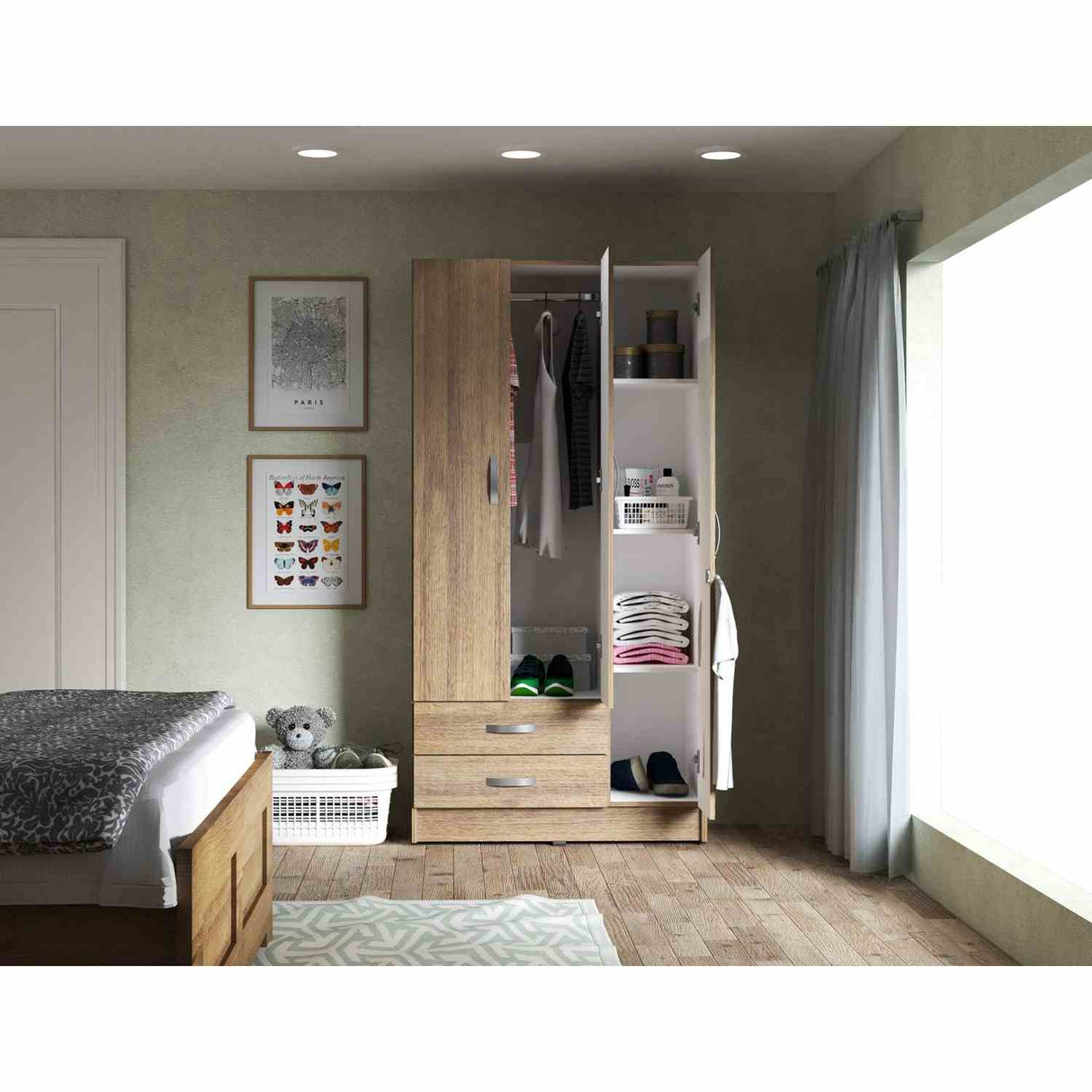 Closet Armario AM20223 Amareto y Blanco 92 cm con Dos Puertas y Dos Cajones - Closets | Bylmo