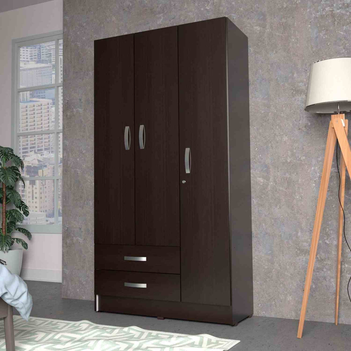 Closet Armario AM20223 Wengue y Blanco 92 cm con Dos Puertas y Dos Cajones - Closets | Bylmo