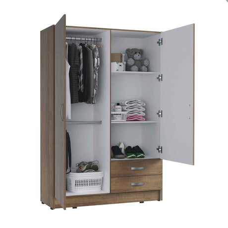 Closet Armario AM21423 Amareto y Blanco 124 cm con Dos Puertas y Dos Cajones - Closets | Bylmo