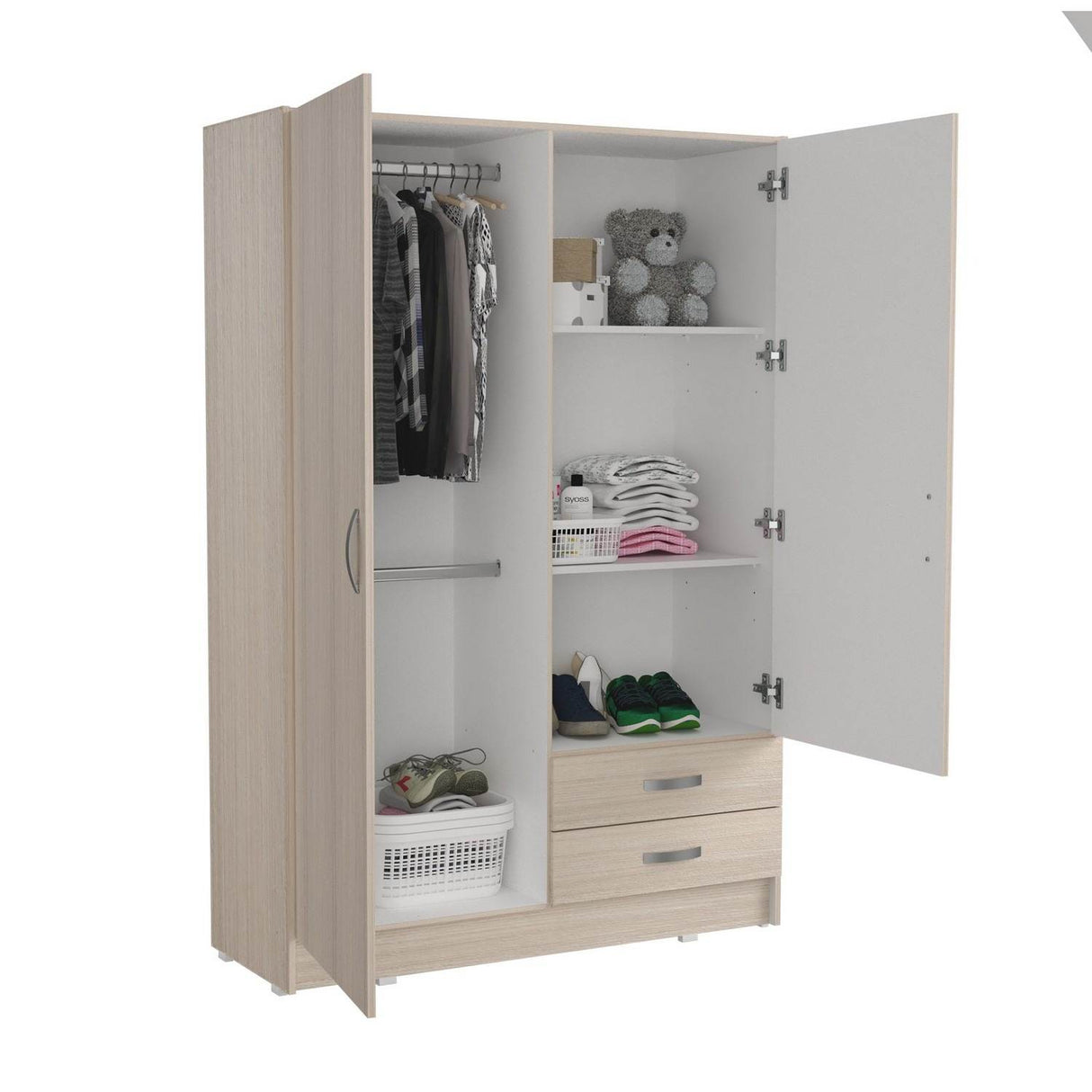 Closet Armario AM21423 Arena y Blanco 124 cm con Dos Puertas y Dos Cajones - Closets | Bylmo