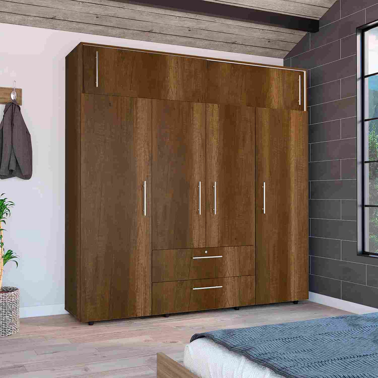 Closet Armario Luque Caramelo 200 cm con Cajones, Puerta y Colgadero - Closets | Bylmo