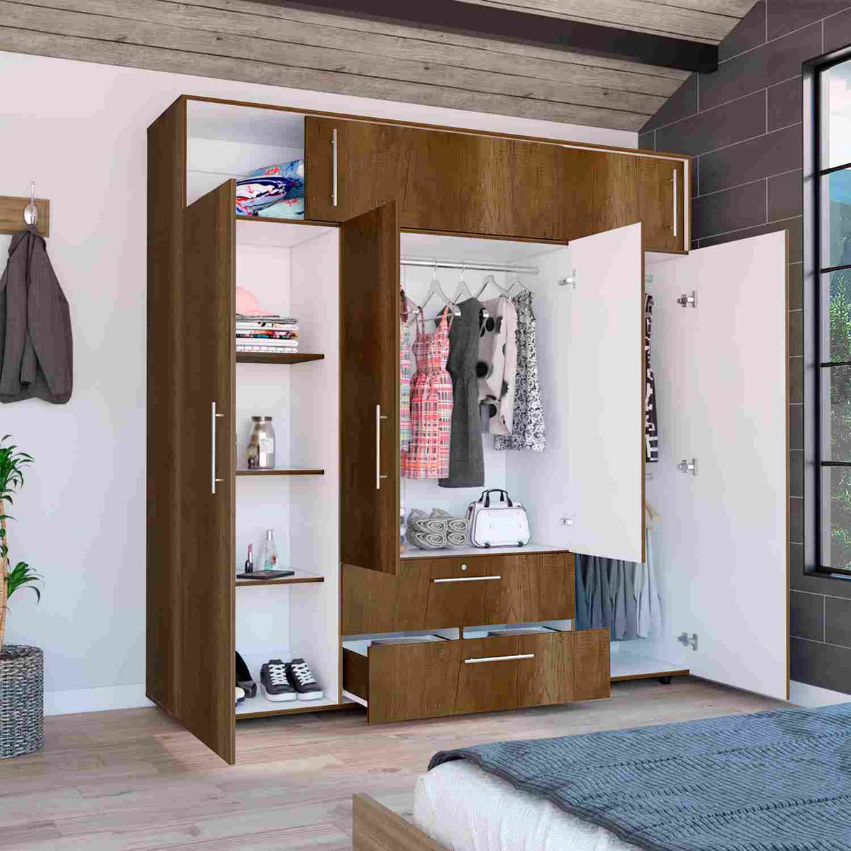 Closet Armario Luque Caramelo 200 cm con Cajones, Puerta y Colgadero - Closets | Bylmo