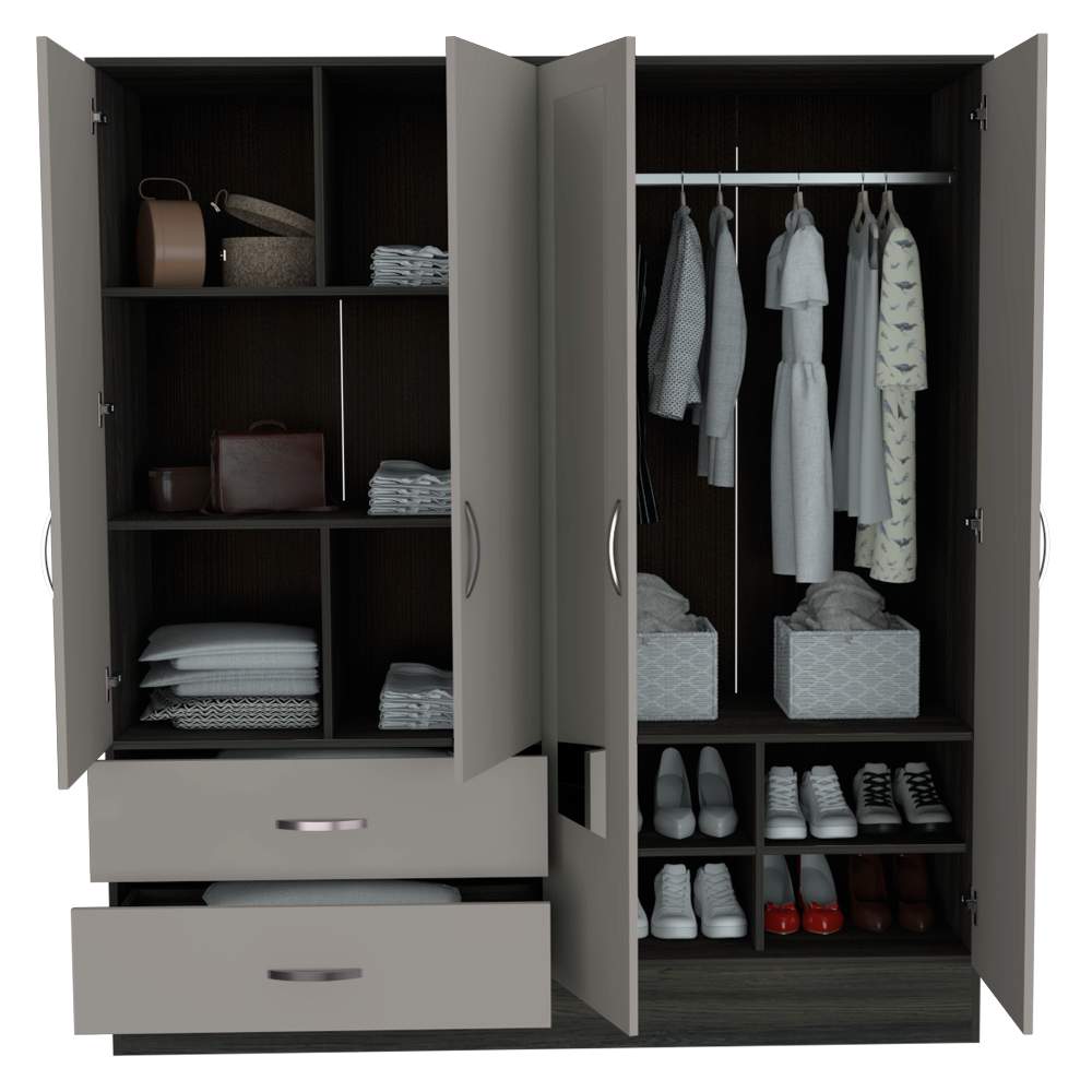 Closet Balton Carbón 160 cm con Espejos, Cuatro Puertas y Dos Cajones - Closets | Bylmo