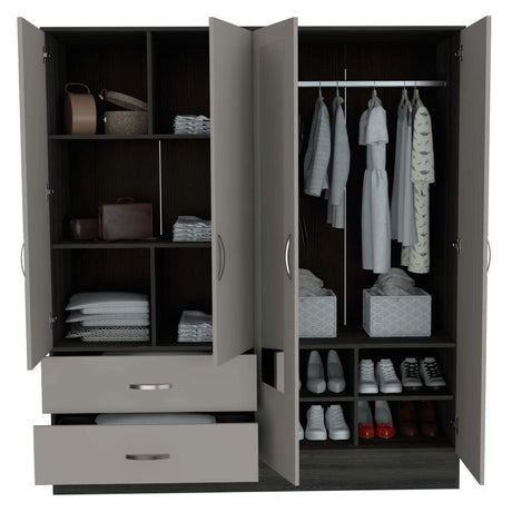 Closet Balton Carbón 160 cm con Espejos, Cuatro Puertas y Dos Cajones - Closets | Bylmo