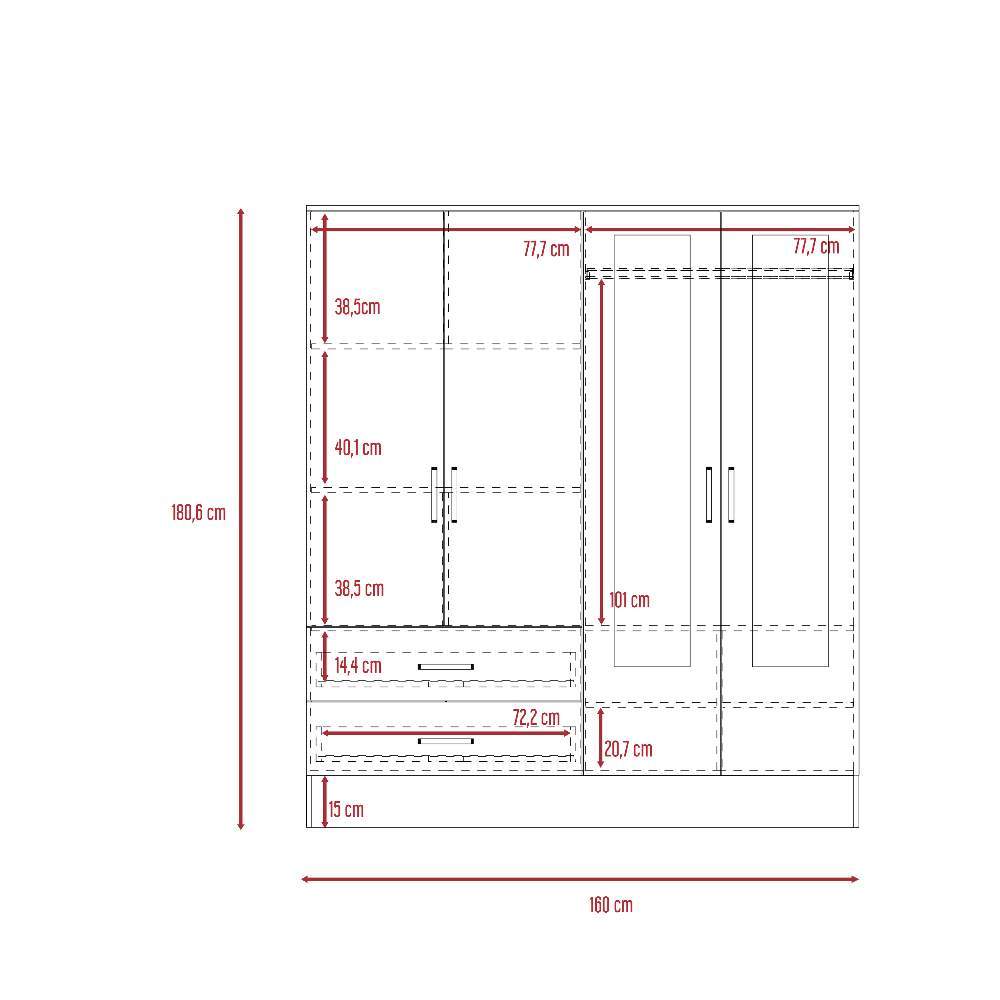 Closet Balton Carbón 160 cm con Espejos, Cuatro Puertas y Dos Cajones - Closets | Bylmo