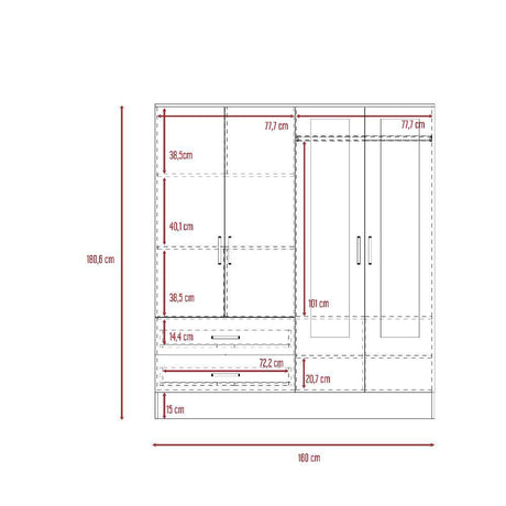 Closet Balton Carbón 160 cm con Espejos, Cuatro Puertas y Dos Cajones - Closets | Bylmo