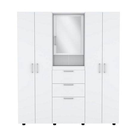 Closet Belton Blanco 160 cm con Dos Cajones, Seis Puertas, Colgadero de Ropa y Espejo - Closets | Bylmo