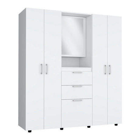 Closet Belton Blanco 160 cm con Dos Cajones, Seis Puertas, Colgadero de Ropa y Espejo - Closets | Bylmo