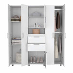 Closet Belton Blanco 160 cm con Dos Cajones, Seis Puertas, Colgadero de Ropa y Espejo