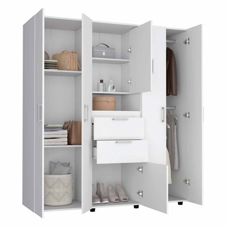 Closet Belton Blanco 160 cm con Dos Cajones, Seis Puertas, Colgadero de Ropa y Espejo - Closets | Bylmo