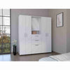 Closet Belton Blanco 160 cm con Dos Cajones, Seis Puertas, Colgadero de Ropa y Espejo