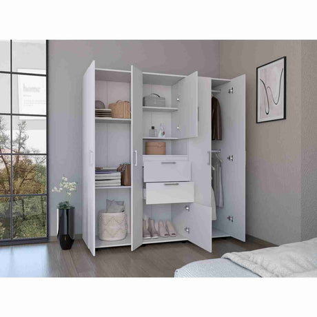 Closet Belton Blanco 160 cm con Dos Cajones, Seis Puertas, Colgadero de Ropa y Espejo - Closets | Bylmo