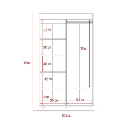 Closet Bennet Rovere 105 cm con Espejo y Dos Puertas - Closets | Bylmo