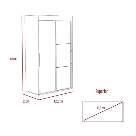 Closet Bennet Rovere 105 cm con Espejo y Dos Puertas - Closets | Bylmo