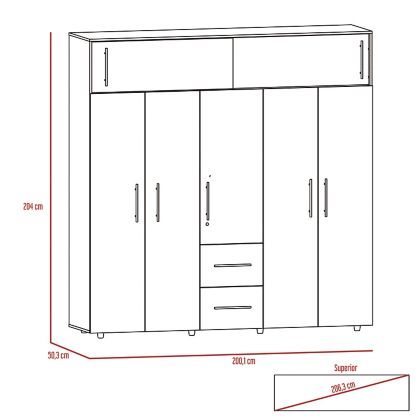 Closet Bigaf Gris Ceniza 200 cm con Siete Puertas y Tres Cajones - Closets | Bylmo