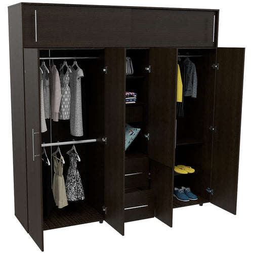 Closet Bigaf Wengue 200 cm con Siete Puertas y Tres Cajones