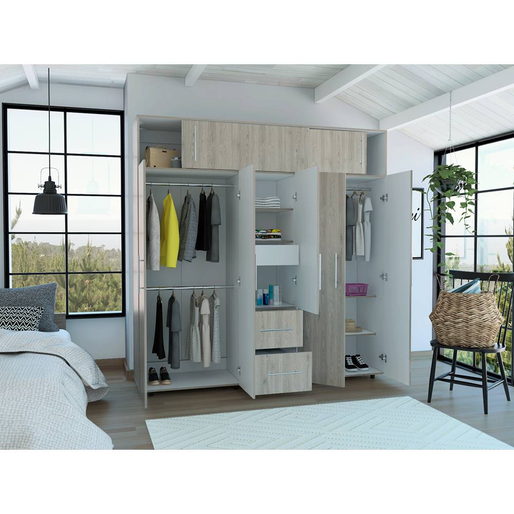 Closet Bigaf Plus Ceniza 200 cm con Siete Puertas y Tres Cajones - Closets | Bylmo
