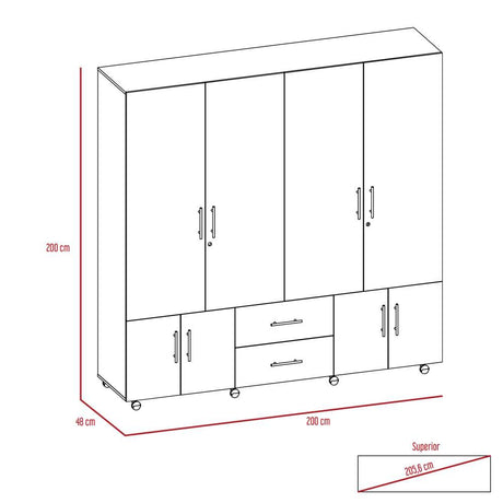 Closet Cantelmo Duna 200 cm con Ocho Puertas y Dos Cajones - Closets | Bylmo
