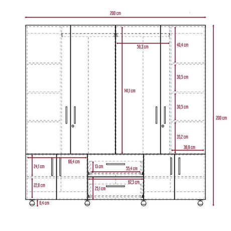 Closet Cantelmo Rovere 200 cm con Ocho Puertas y Dos Cajones - Closets | Bylmo