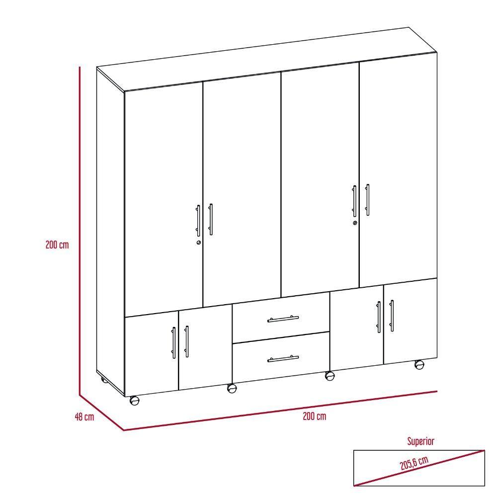 Closet Cantelmo Rovere 200 cm con Ocho Puertas y Dos Cajones - Closets | Bylmo