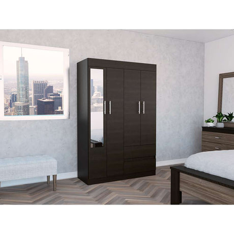Closet Caoba Wengue 120 cm con Cuatro Puertas y Dos Cajones - Closets | Bylmo