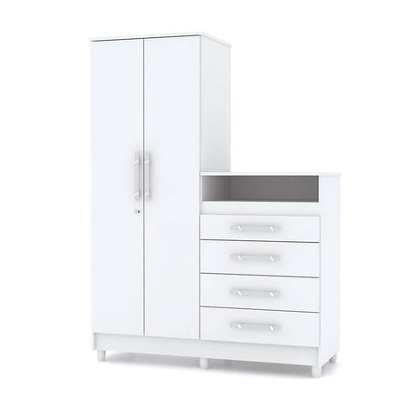 Closet Cómoda Rauxa Blanco y Salmón 121 cm con Cuatro Cajones y Dos Puertas con Cerradura - Cajoneras | Bylmo