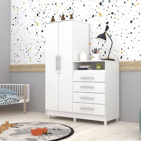 Closet Cómoda Rauxa Blanco y Salmón 121 cm con Cuatro Cajones y Dos Puertas con Cerradura - Cajoneras | Bylmo