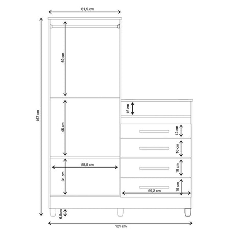 Closet Cómoda Rauxa Blanco y Salmón 121 cm con Cuatro Cajones y Dos Puertas con Cerradura - Cajoneras | Bylmo