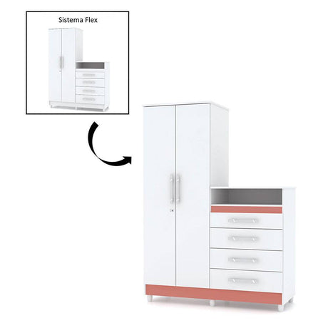 Closet Cómoda Rauxa Blanco y Salmón 121 cm con Cuatro Cajones y Dos Puertas con Cerradura - Cajoneras | Bylmo