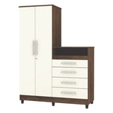Combo Closet y Cómoda Rauxa Marron y Blanco Apagado 121x167cm De Cuatro Hileras con Cuatro Cajones