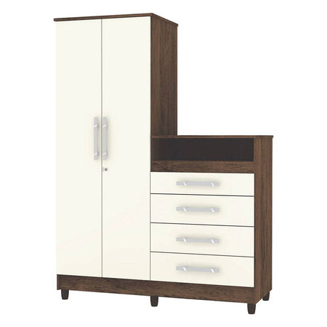 Combo Closet y Cómoda Rauxa Marron y Blanco Apagado 121x167cm De Cuatro Hileras con Cuatro Cajones - Cajoneras | Bylmo