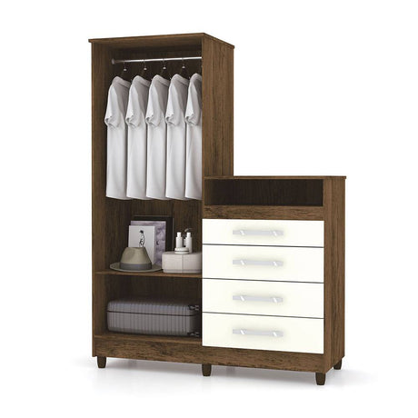 Combo Closet y Cómoda Rauxa Marron y Blanco Apagado 121x167cm De Cuatro Hileras con Cuatro Cajones - Cajoneras | Bylmo