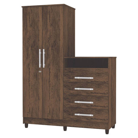 Cómoda Rauxa Cafe 121 cm con Cuatro Cajones y Dos Puertas con Cerradura - Cajoneras | Bylmo