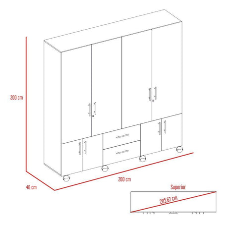 Closet Siena Wengue 200 cm con Ocho Puertas y Dos Cajones - Closets | Bylmo